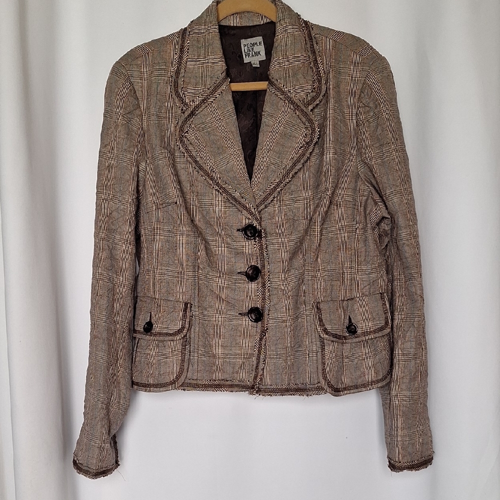 People Like Frank Chic Chocolate Plaid Women's Blazer Size XL